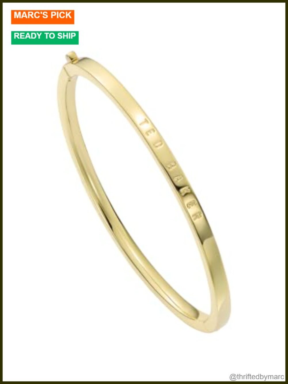 Gold Tone Plated Brass Slim Bangle Bracelet Hinged Closure Everyday